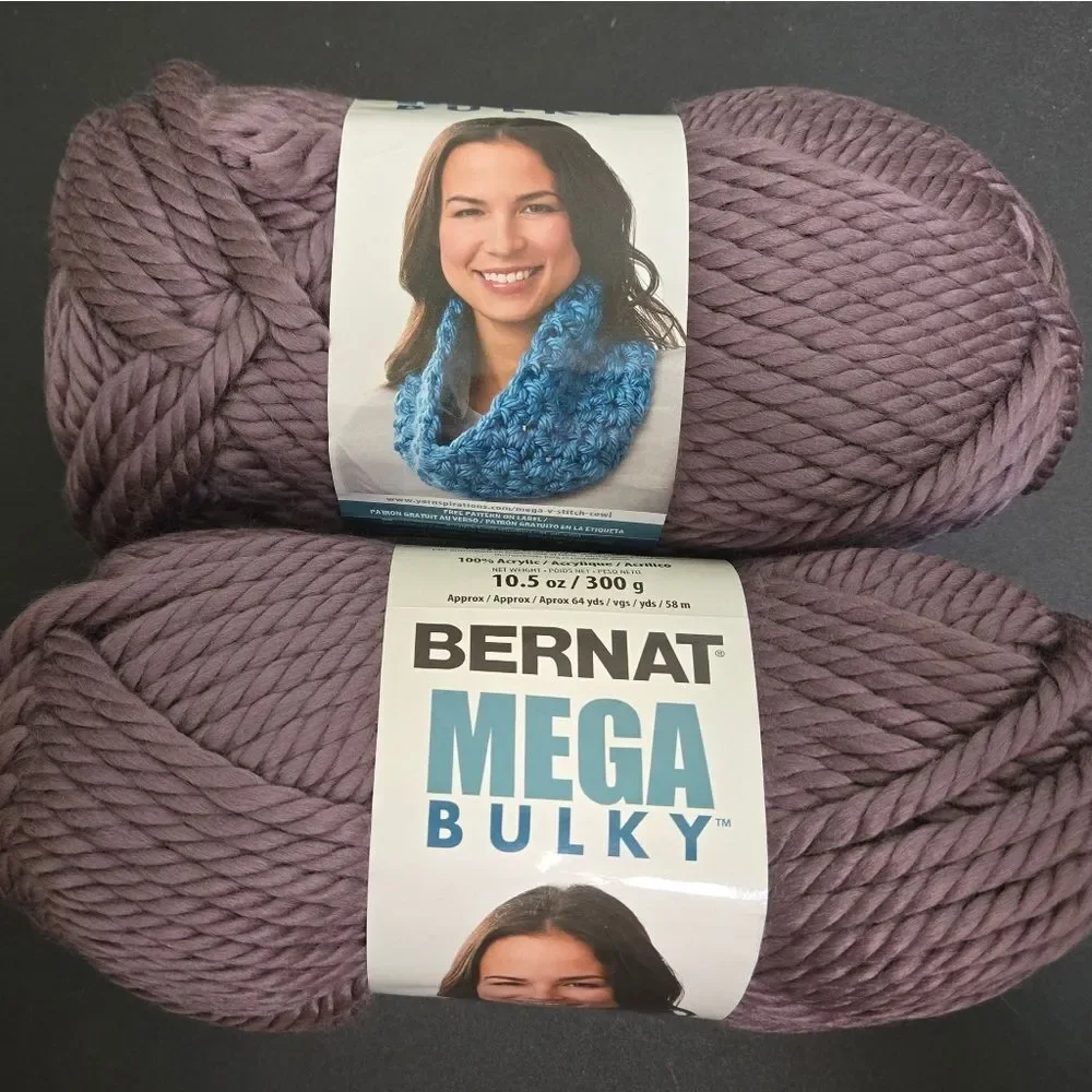 2 NEW BERNAT MEGA BULKY YARN PURPLE LARGER 10.5 OZ SKEINS